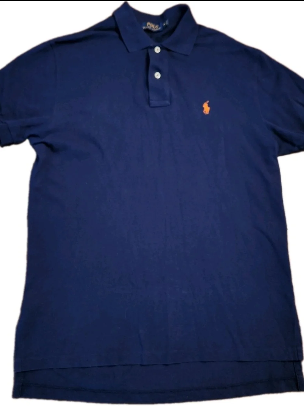 Polo Ralph Lauren Men Size M Navy Short-Sleeve Cotton Shirt Orange Pony Classic
